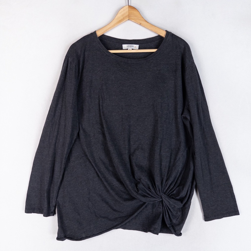 Umgee Top Womens XL Gray Twist Front Knot Long Sleeve Crew Neck Casual Heathered
